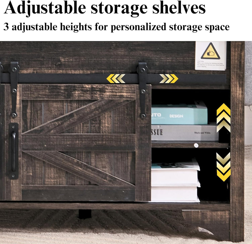 Lift Top Coffee Table with Sliding Barn Door 48" W Rustic Storage Coffee Tables