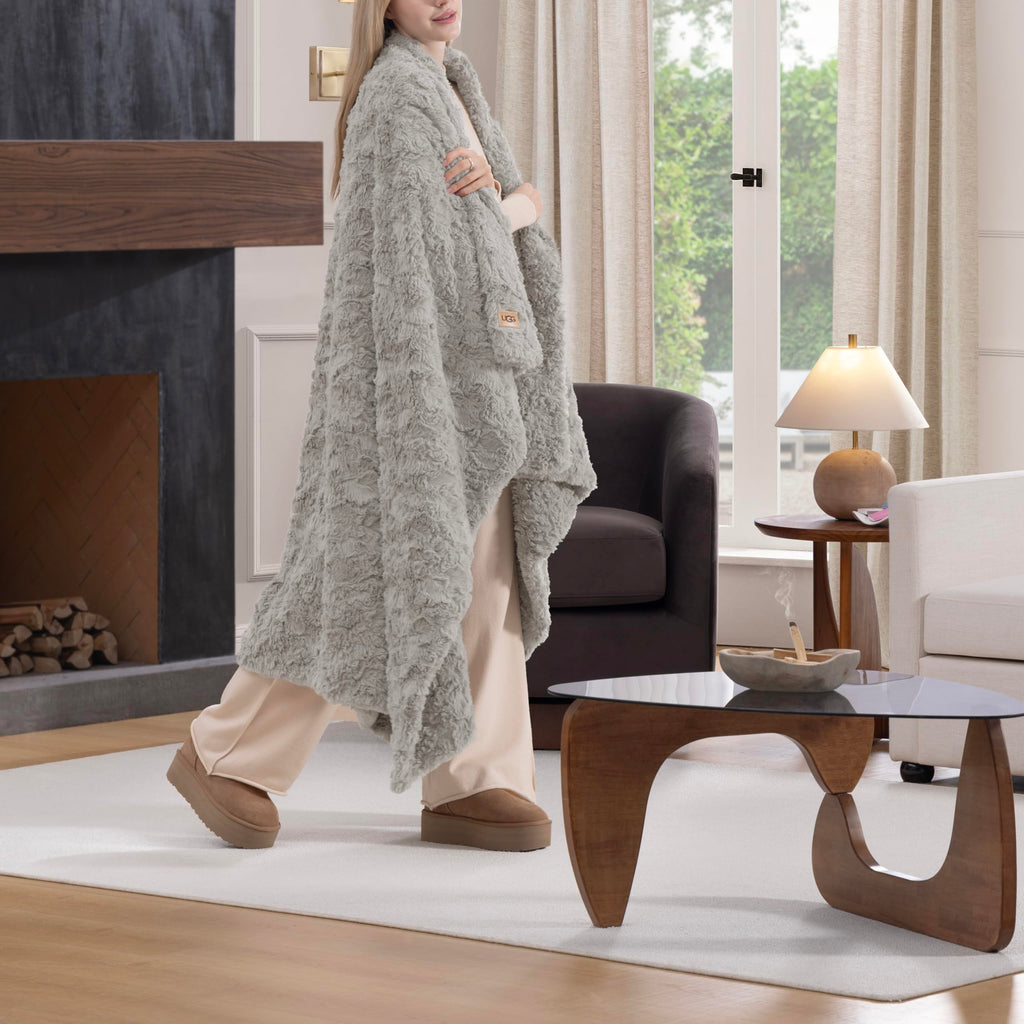 Adalee Throw Blanket for Sofa, Faux Fur Blanket, 50" x 70", Seal Grey