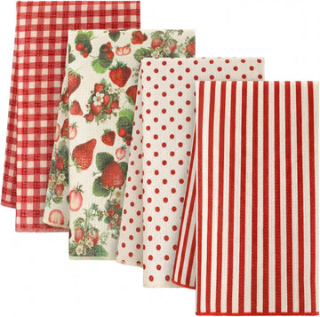 Strawberry Waffle Kitchen Towels Vintage Floral Kitchen Towels Set of 4 Waffle Dish Cloth 18 x 28 Inch Decorative