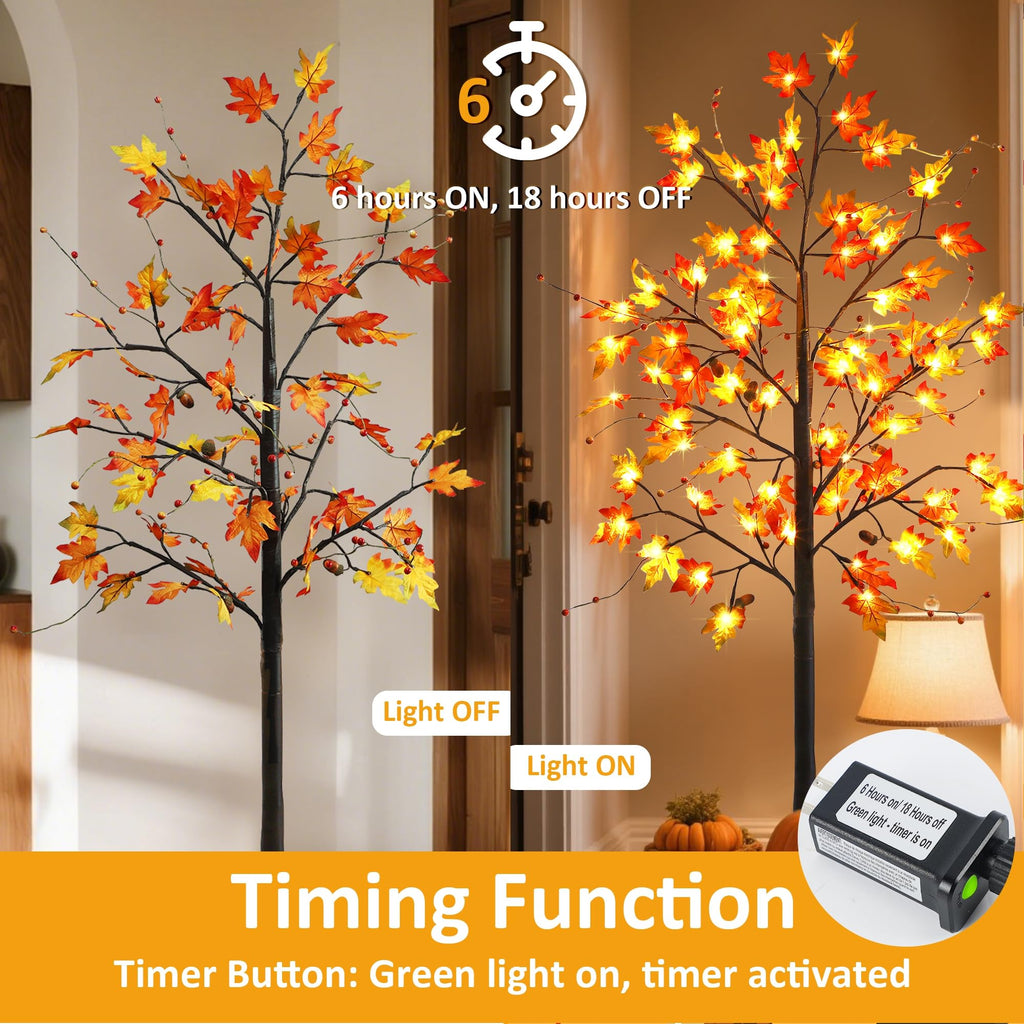 2 Pack LED Lighted Maple Tree, 5 FT Lighted Artificial Tree for Thanksgiving Harvest Fall Festival Halloween Home