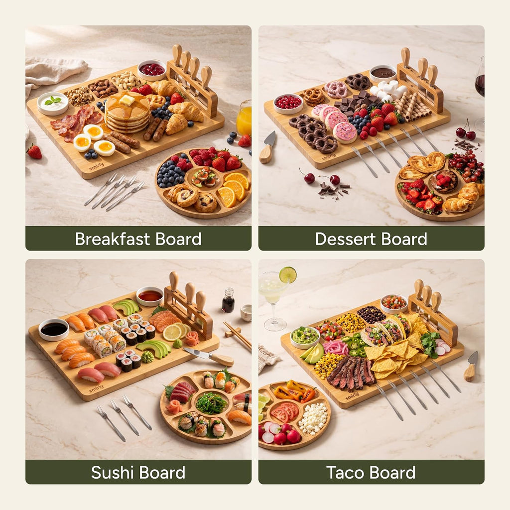 Charcuterie Boards Set, Large Cheese Board with Accessories, Bamboo | House Warming Gifts, Wedding Gifts for Couples