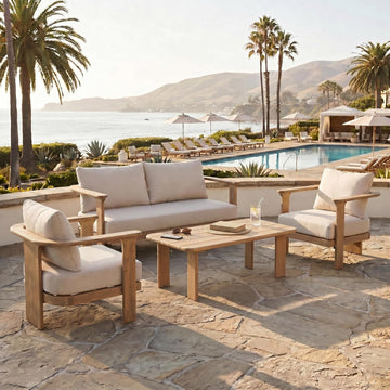 Kera 4-Seater Patio Furniture Set with Removable Cushion, 4 Piece Outdoor Acacia Wood Conversation Set, Sold Wood