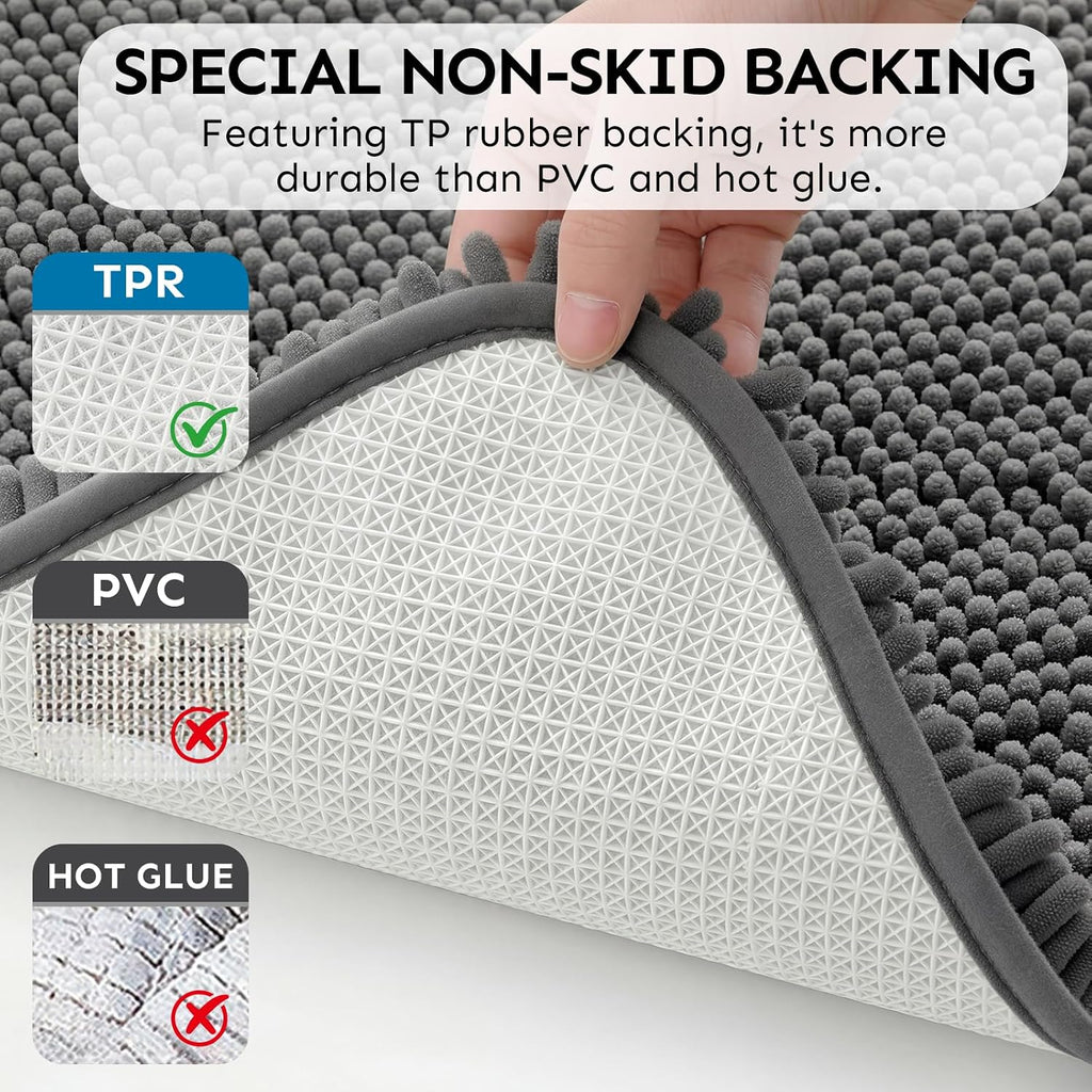 Bathroom Rugs 47x28, Ultra Soft Chenille Bath Mat, Super Absorbent & Quick Dry Bathroom Mat, Non Slip Machine