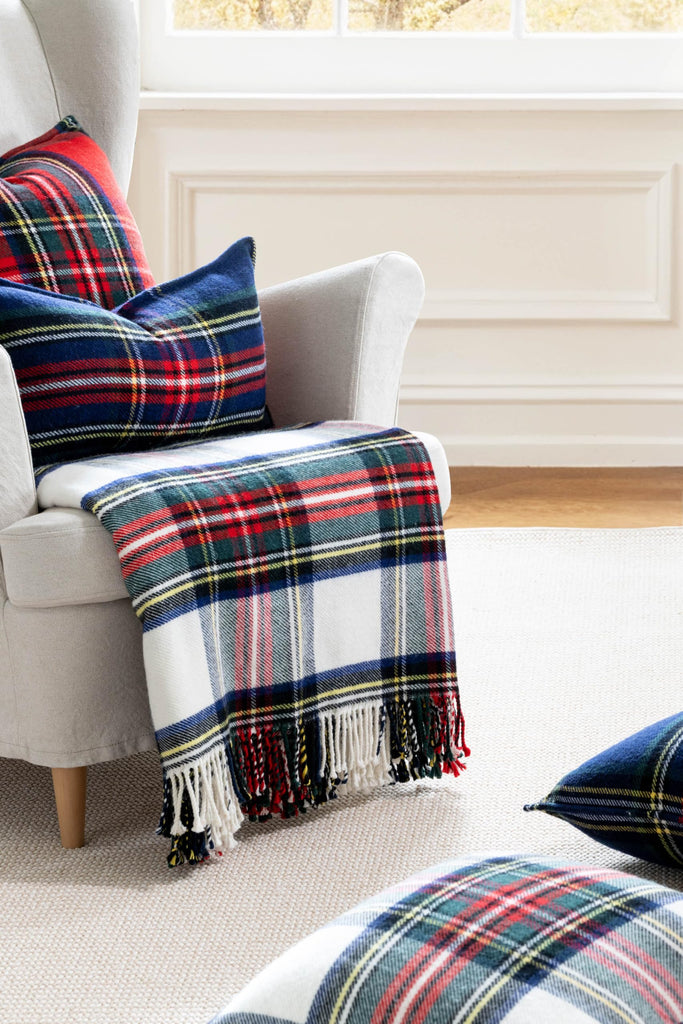 Tartan Plaid Throw Blanket, 50x70, Beige Red