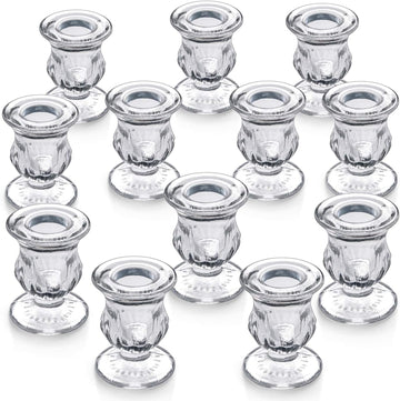 Candlestick Holders Set of 12-2.5" H Taper Candle Holders Bulk - Clear Glass Candle Holder for Rustic Wedding