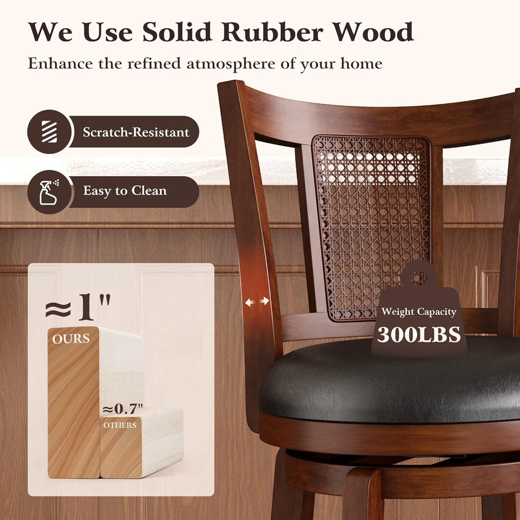 30 Inch Bar Stools Set of 4, Wooden Swivel Bar Stools, 360 Degrees Swivel Chairs with Upholstered, Wrap-Around