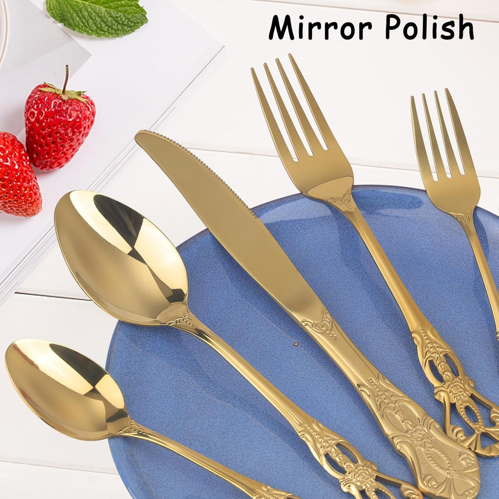 Retro Royal Gold Silverware Set With Gift Box For 8 Cutlery Set Utensils Stainless Steel Flatware 40 Pieces Kitchen