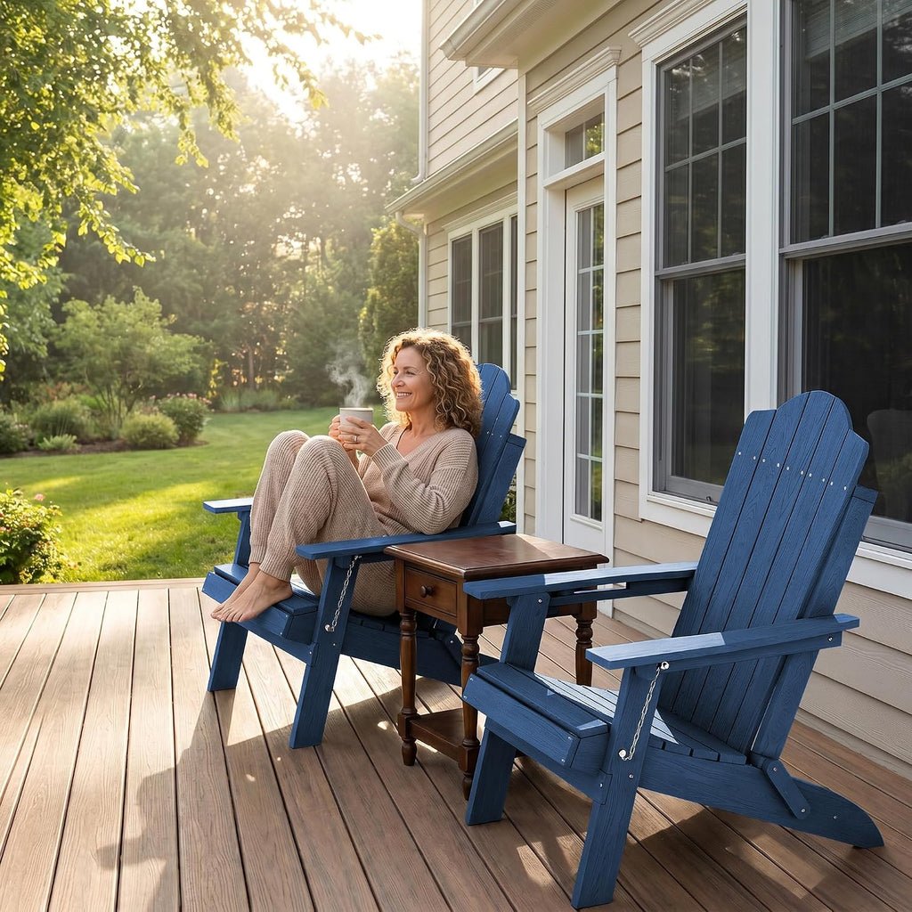Folding Adirondack Chair Set of 2, Heavy-Duty 360LBS HDPE Outdoor Chair with Textured Wood-Grain Finish, Comfortable