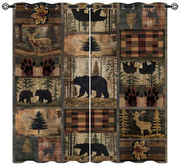 Retro Rusticd Blackout Curtains for Girls Boy Home Decor, Lodge Bear Moose Deer Country Farmhouse Grommet Thermal