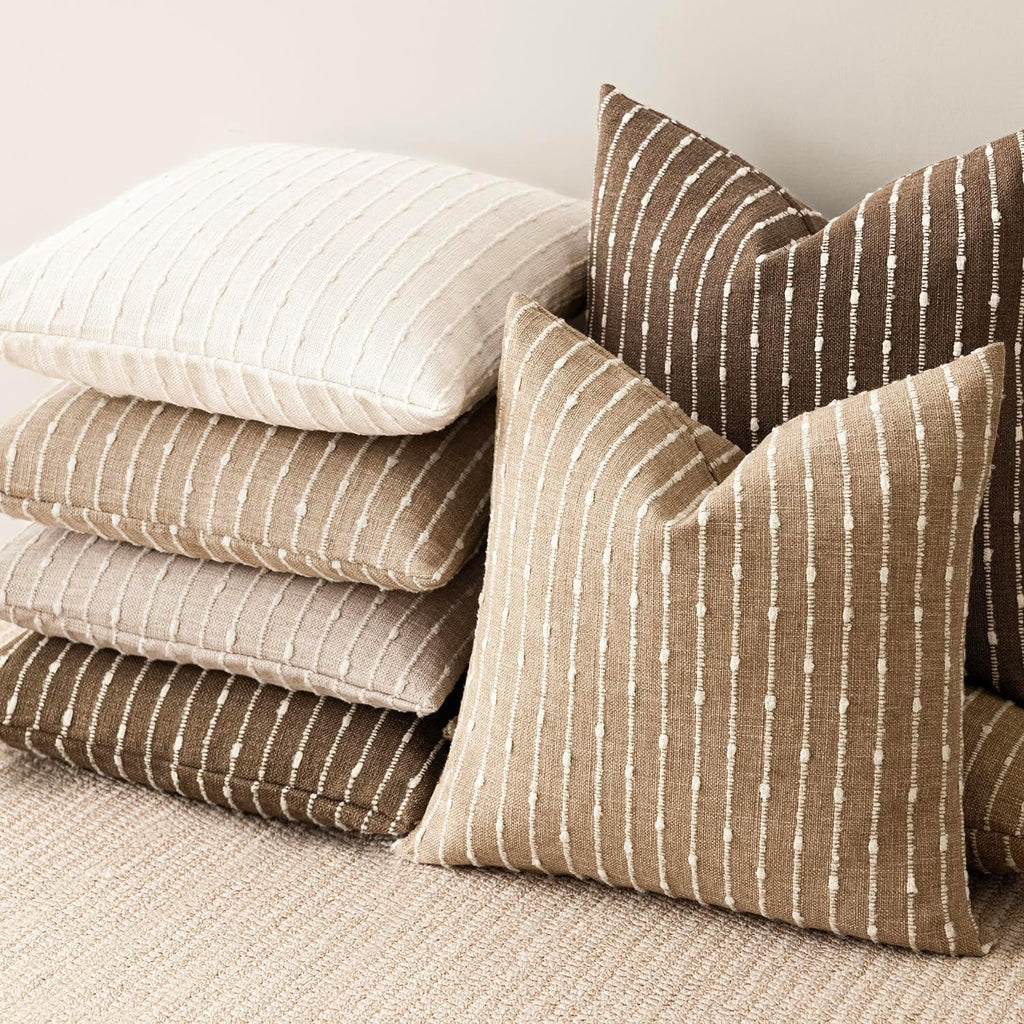 Pack of 2 Decorative Jacquard Boucle Lumbar Throw Pillow Covers Accent Textured Striped Pillowcases Cozy Boho Cushion