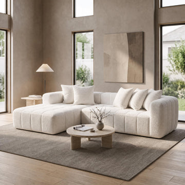108" Tufted Boucle Cloud Boneless Sectional Sofa, Left Chaise, White