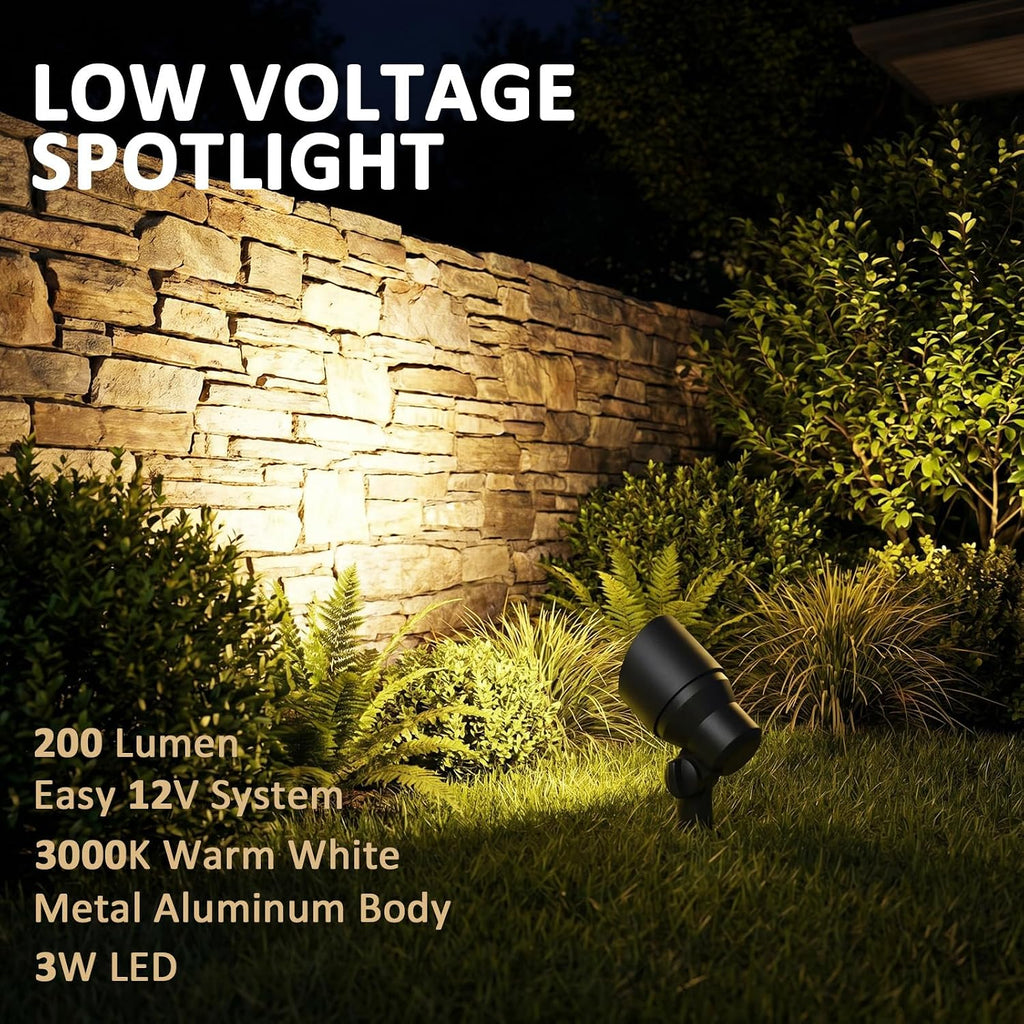 12V LED Outdoor Landscape Spotlights Black 2 Pack | 3W 200LM 3000K replaceable MR11 LED bulb black metal spotlight