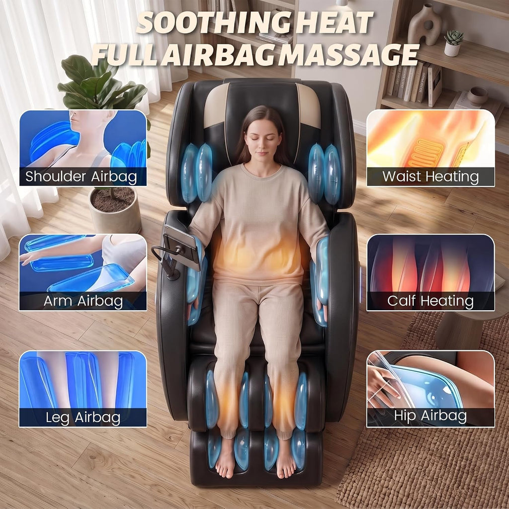 Massage Chair Full Body, Zero Gravity Massage Recliner Chair with Foot Shiatsu & Back Heating, 6 Fix Point Rollers, 5