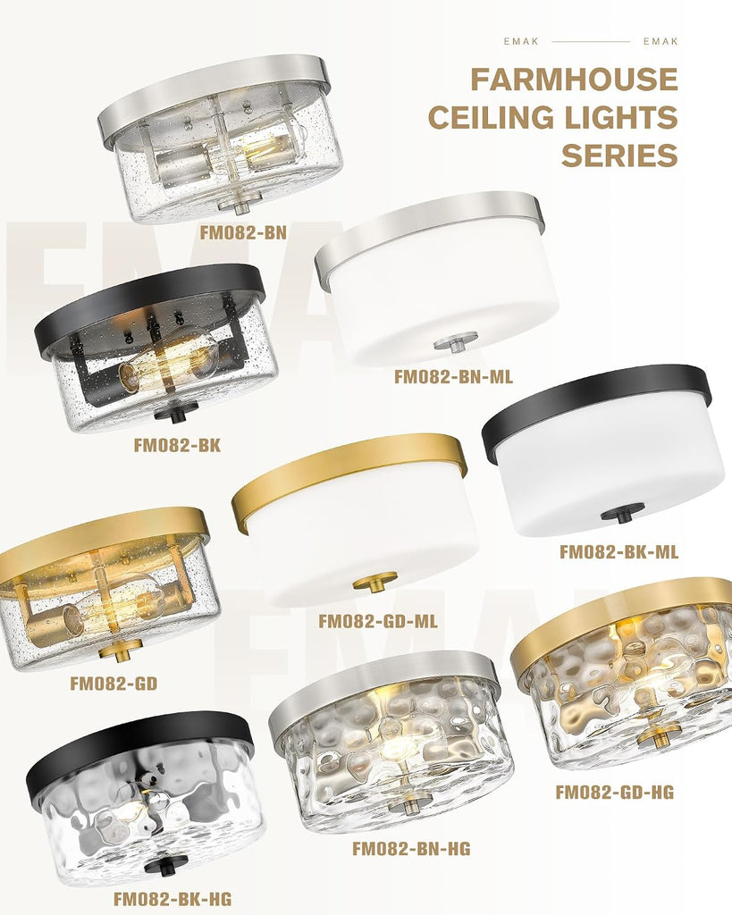 11 Inch Brushed Gold Flush Mount Ceiling Light Fixture, 2-Light Fixtures Ceiling Mount with Milk Glass Shades