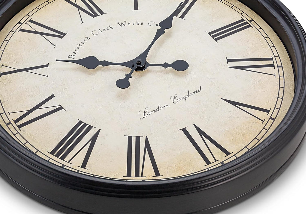Bernhard Products Large Decorative Wall Clock 20 Inch Silent Non Ticking Battery Operated Quartz Vintage Stylish with