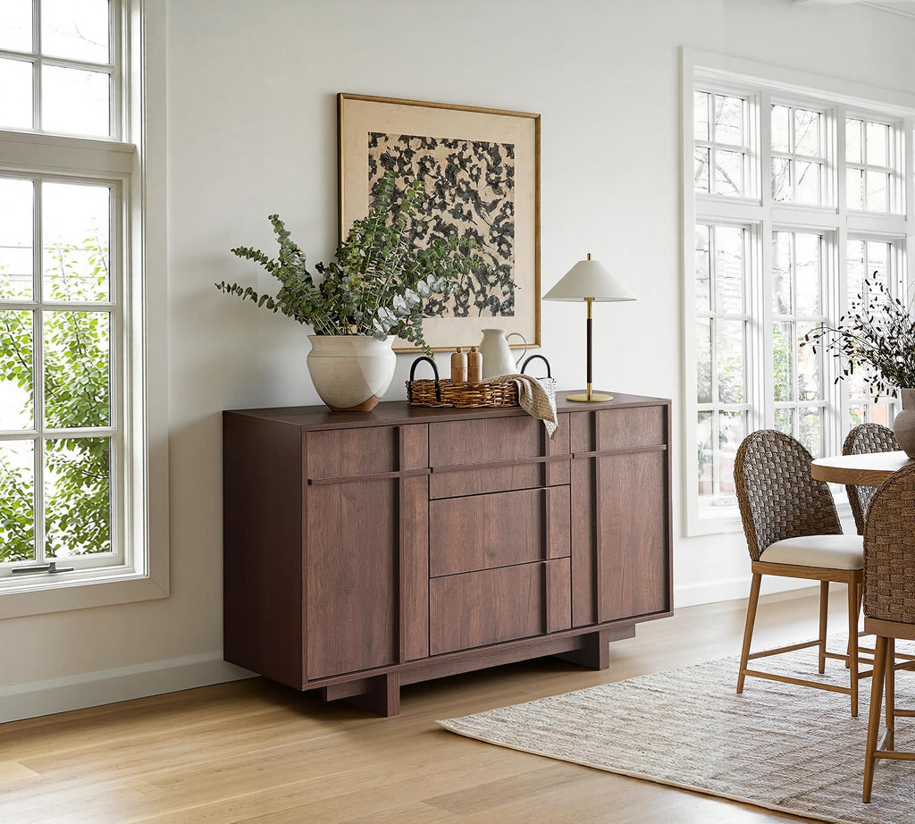 47.2" Buffet Cabinet with Storage, Skeleton Line Design, Walnut