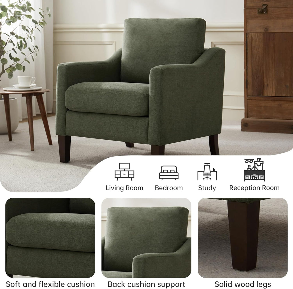 Mid Century Modern Accent Chair, Upholstered Living Room Chairs Armchair , Comfy Reading Accent Chairs with Wood Legs