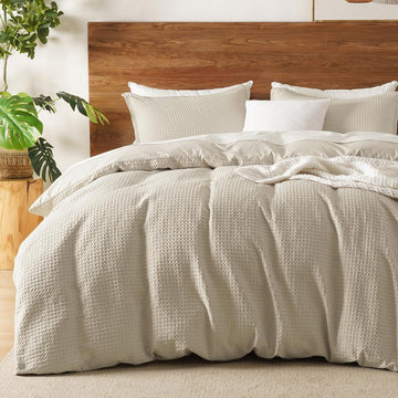 Waffle Weave Duvet Cover Set,Soft Breathable 3pcs Comforter Cover Set with 2 Pillowcases,Textured Home Decor