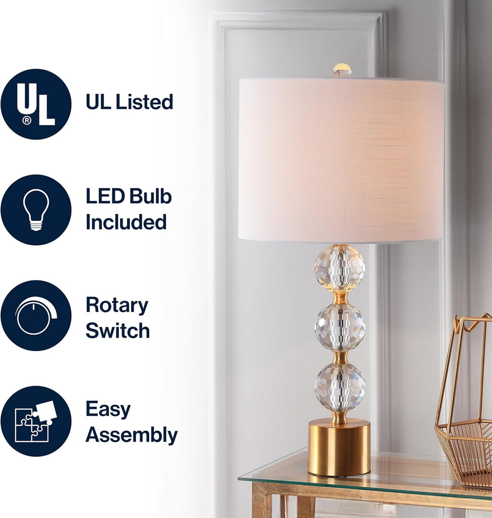 25.25" Clear and Brass Gold Crystal Table Lamp