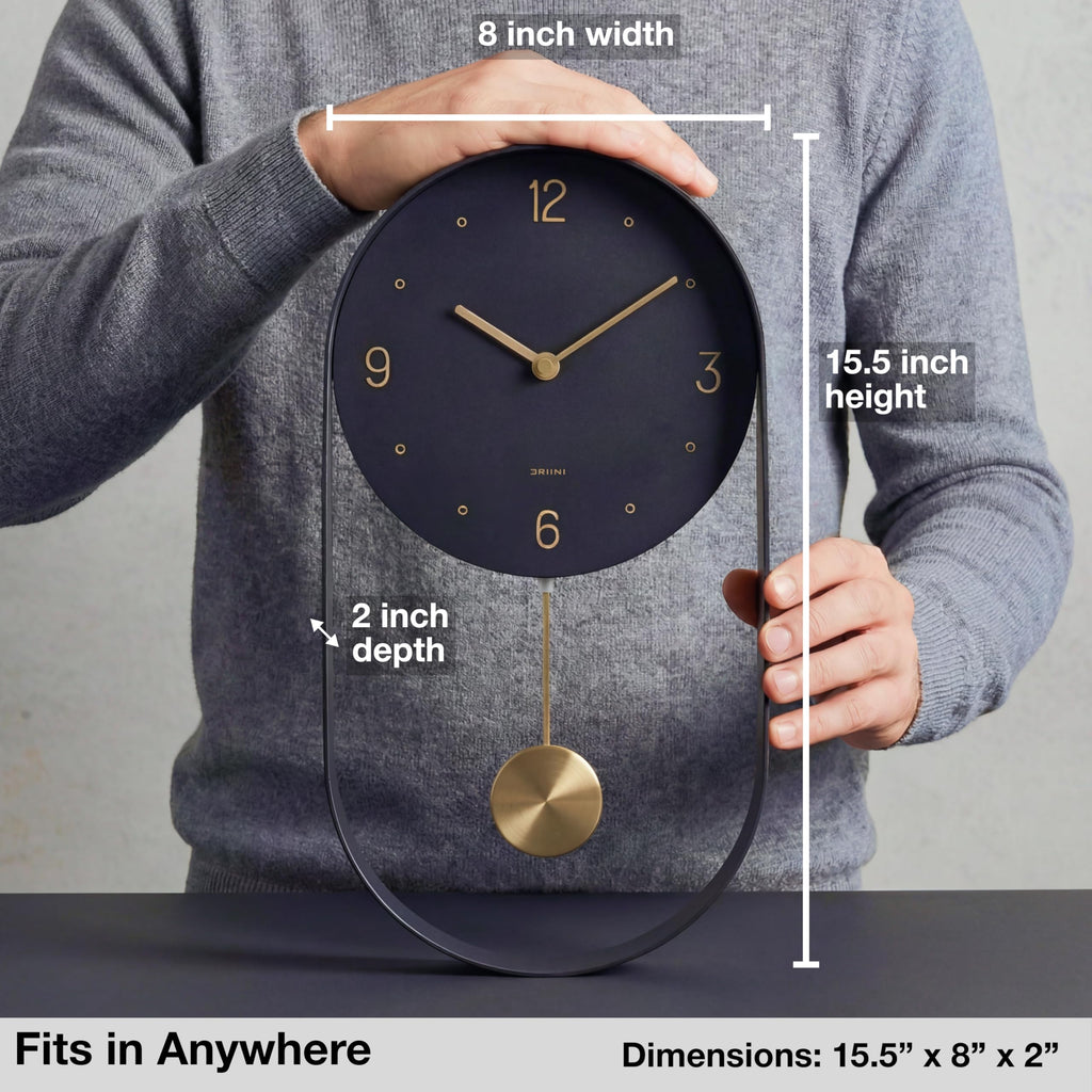 Modern Pendulum Wall Clock - Small Vertical Design in Black and Gold