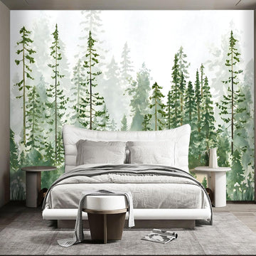 Boys or Girls Cartoon Pine Tree Forest Peel and Stick wallpeper Nursery Kids Bedroom wall murals Living Room