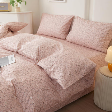 Vintage Pink Floral Duvet Cover Set, Soft 100% Cotton Botanical Flower Bedding Set, Chic Aesthetic Coquette