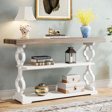 Farmhouse Console Table, 55 inch Long Sofa Table with Storage Shelves, 3 Tier Wood Accent Entry Table , Entrance