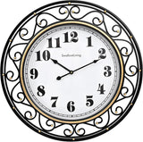 24 Inch Vintage Iron Metal Frame Wall Clock Silent, Battery Operated, Elegant Retro Decor