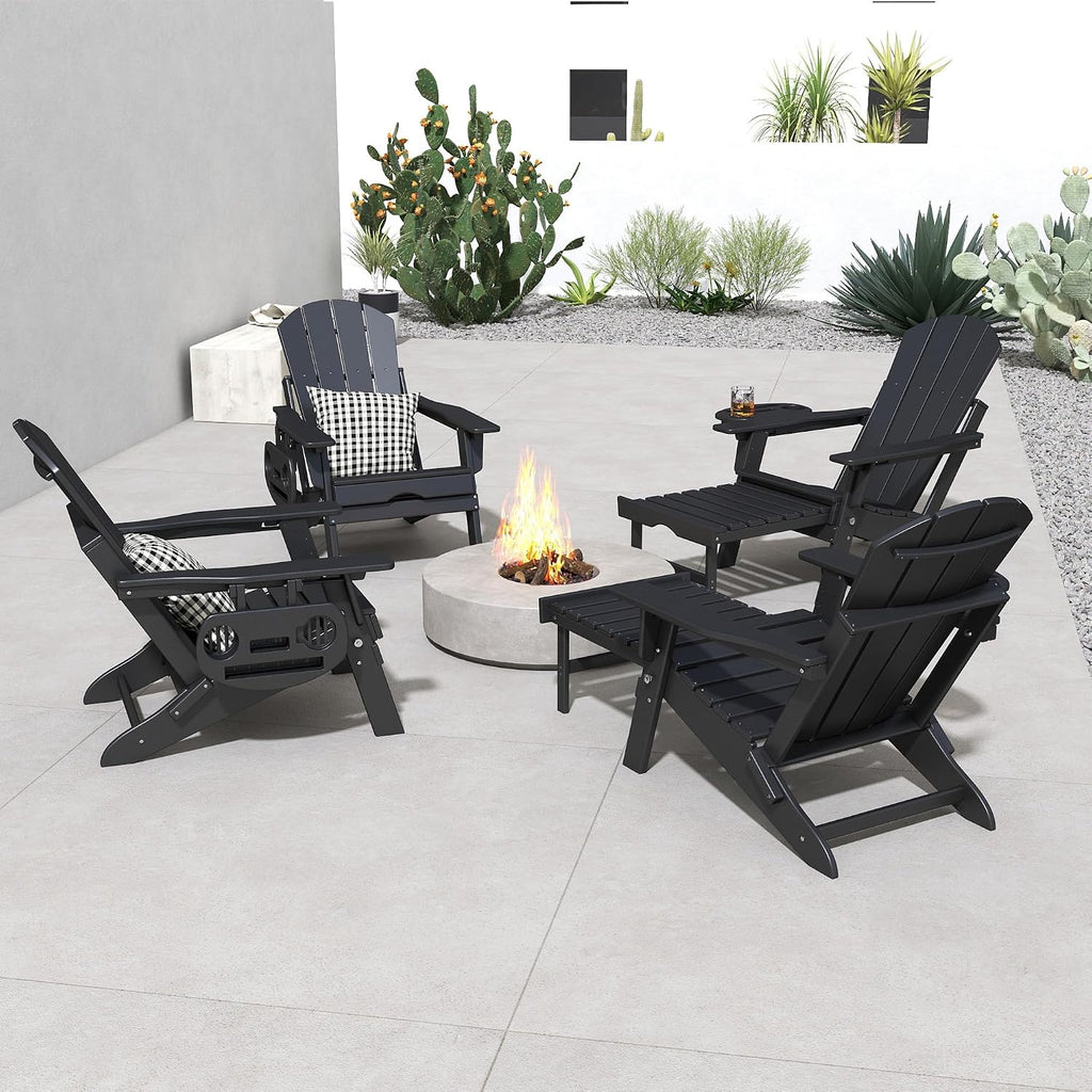 Folding Adjustable Adirondack Chair with Ottoman Set of 2 | HDPE Adirondack Chairs w/4 in 1 Cup Holder