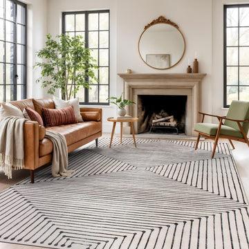 Bohemian Stripes Marbella Non-Slip Washable Area Rug Beige