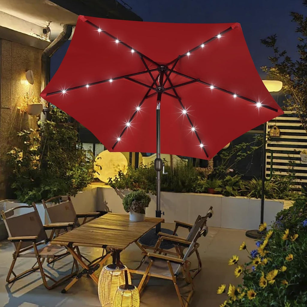 7.5 ft Solar Umbrella, 18 LED Lighted Patio Umbrella, Table Market Umbrella - Red