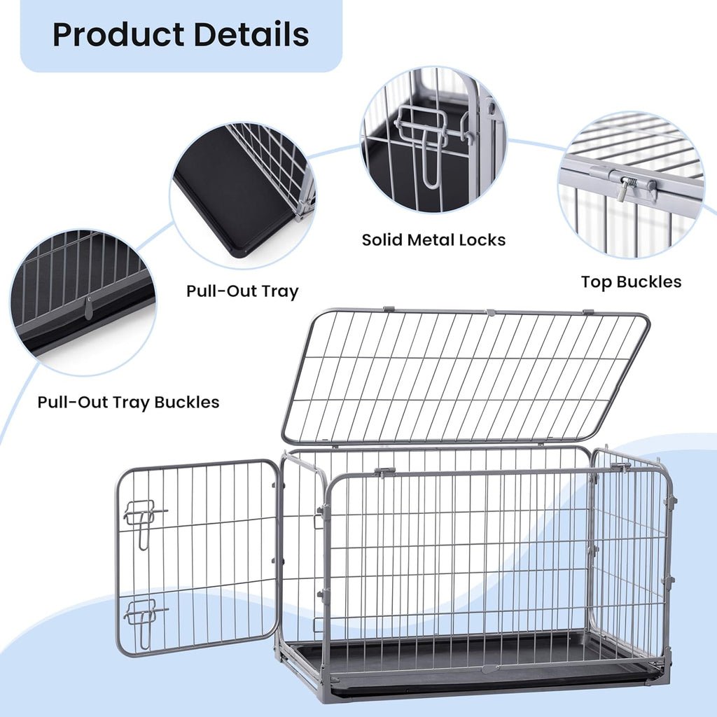 Collapsible Dog Crate for Medium Dogs - 36 inch Escape Proof Metal Dog Kennel with Double Door