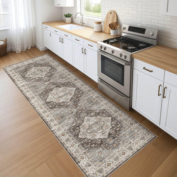 Runner Rug 3x10 Washable Non-Slip Vintage Boho Rug Grey Brown