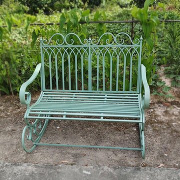Wrought Iron Patio Vintage Rocking Chair, Single and Double Outdoor Garden Bench, Durable Metal Porch Furniture