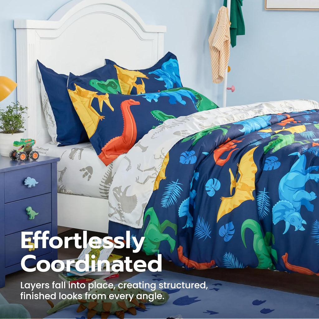Kid Comforter Set 5 Piece Dinosaur Bedding Set for Boys Girls Super Soft Microfiber Bed in a Bag