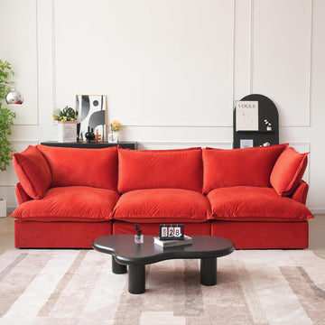 122.82" Cloud Sectional Couch for Living Room, Modular 3 Seats Sofas, Convertible Sectional Couches, Cushion Covers Removable, Two Corners and One Middle Sofa for Living Room (Red)