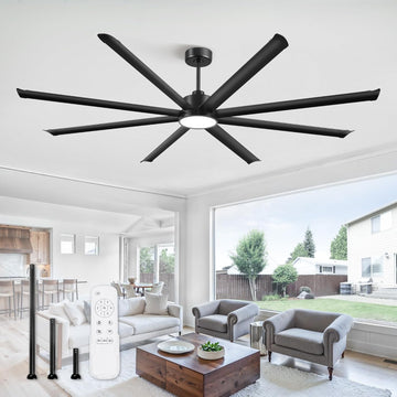96" Ceiling Fan with LED Light and Remote - Black