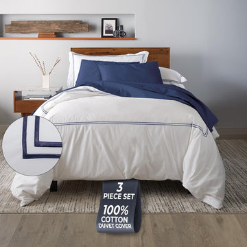 Duvet Cover Queen (3 Pieces), 100% Cotton Percale, Full/Queen, Soft, Breathable & Lightweight, Including Duvet Cover - Set of 3