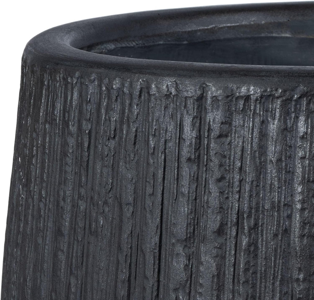 Outdoor - Francia Black Concrete Ficonstone Planter Pot with Drainage Hole, Frost Resistant Garden Planter , Deck