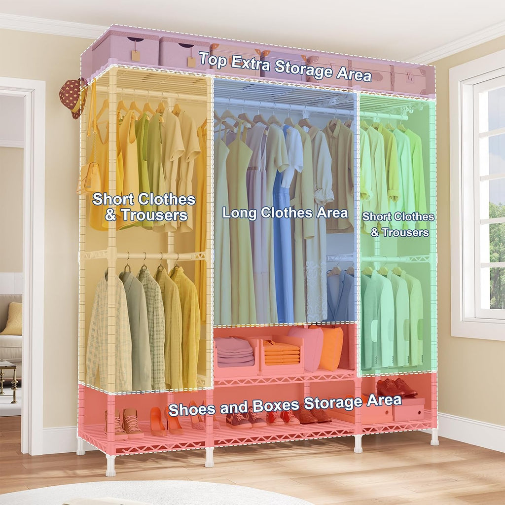 E3 Heavy Duty Garment Rack 4-Tier Freestanding Closet Organizer System | Metal Clothing Organization and Storage