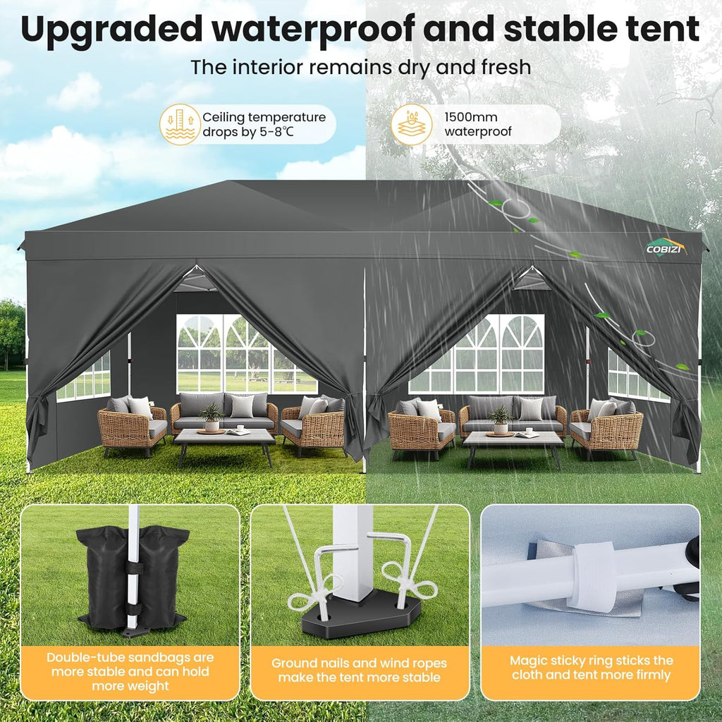 10x20 Pop Up Canopy Tent, One Push Easy Up Gazebo with 6 Removable Sidewalls & Air Vent