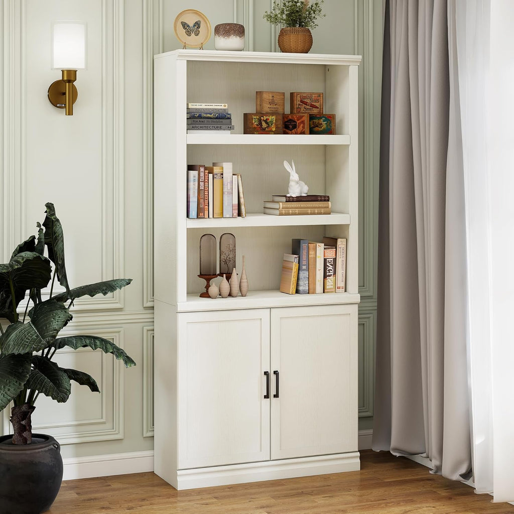 70 Inch Tall Bookcase with Doors, Library Office Bookshelf with Adjustable Shelves