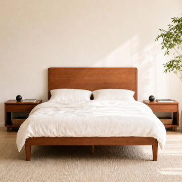 Bamboo Japanese Joinery Bed Frame Queen, Platform Bed, Walnut