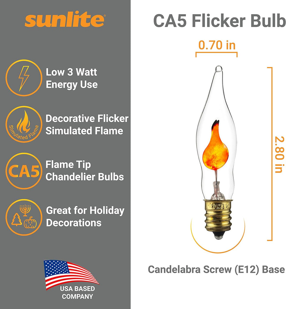 Petite Chandelier Flicker Flame Light Bulb Candelabra Base, Orange, for Holiday and Decorative Lighting, E12