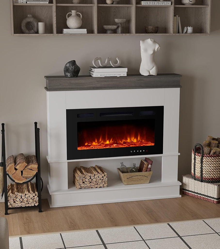 49" Electric Fireplace with Mantel,Freestanding Fireplace Heater with 40" Insert Fireplace with 12 Adjustable Flame