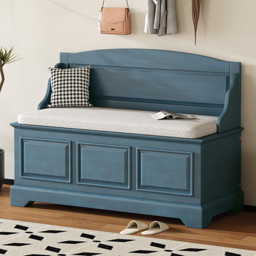 Rustic Entry Storage Bench with Hidden Compartments and Removable Cushion, Wooden Entryway Hallway Foyer Shoe Bench