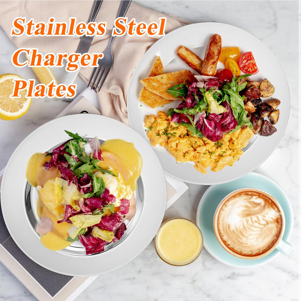 Charger Plates, 6 Pack, Silver, 13 Inch, Round