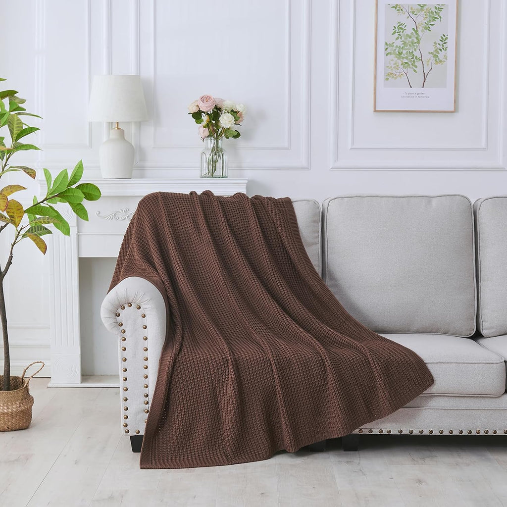 Brown Throw Blanket, Soft Chunky Cable Knit Throw Blanket, Classic Fisherman's Rib Stitch Pattern Throw, 50"X60"