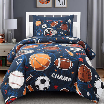 Comforter Set for Boys-5 Pieces Sports Ball Games Glow in the Dark Bedding Sets for Kids, Soft Bed in A Bag