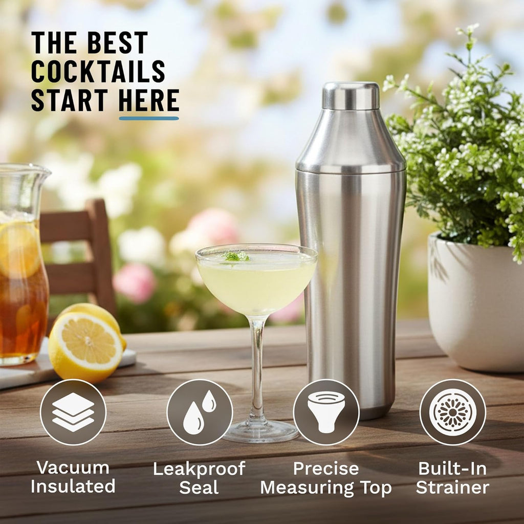 Hybrid Cocktail Shaker - Premium Vacuum Insulated Stainless Steel Cocktail Shaker - Innovative Measuring System